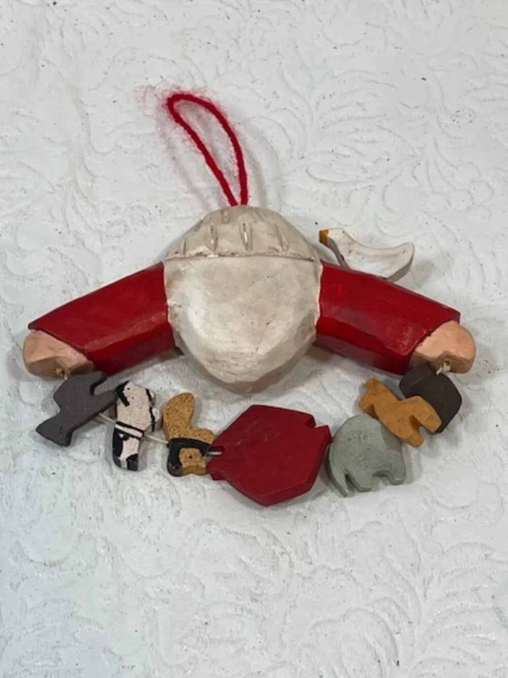 VTG Wooden Santa Noah's Ark Animals Christmas Ornament Folk Art Decor 4